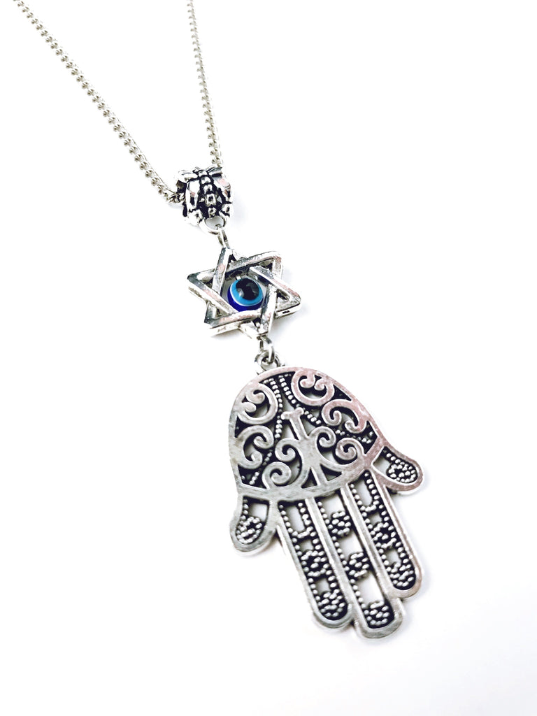 Hamsa Hand Pendant Necklace In Silver & 9ct Gold | CarterGore